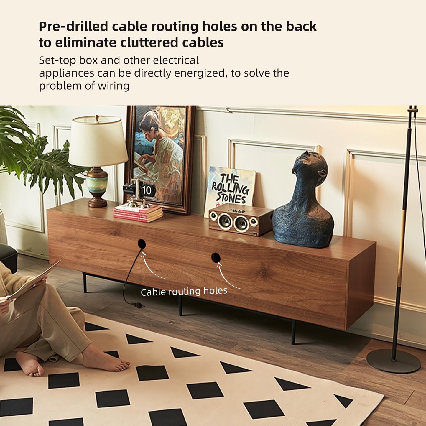 gaoyangjiaju 94.48" Mid Century Modern TV Stand for TVs up to 70"-90",Tv Console with 4 Storage Cabinets, Media Furniture for Living Room or Bedroom,Walnut