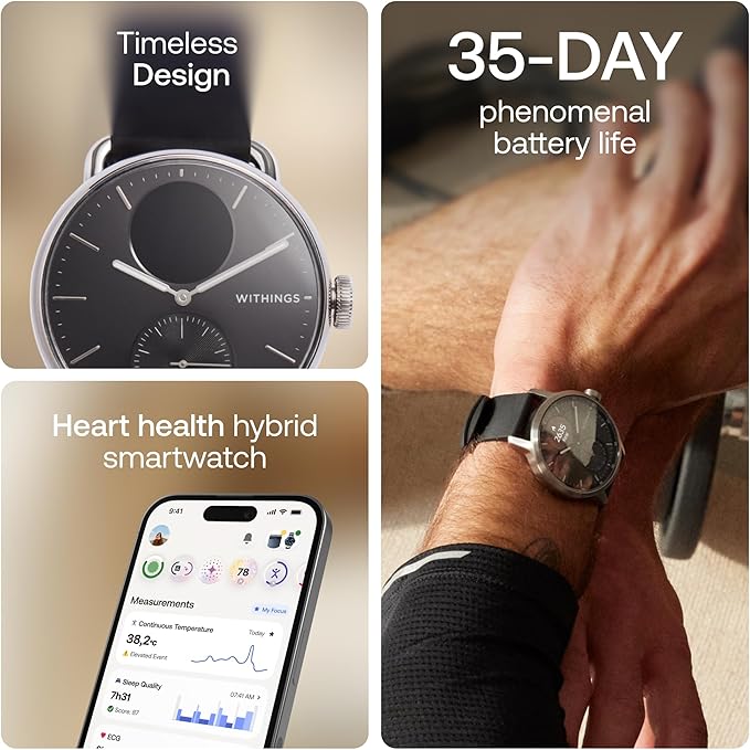 Withings ScanWatch 2 - Hybrid Smart Watch, Heart Rate Monitoring, Fitness Tracker, Cycle Tracker, Sleep Monitoring, GPS Tracker, 30-Day Battery Life, Android & Apple Compatible, HSA/FSA