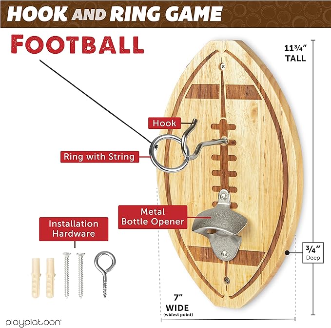 Play Platoon Hook and Ring Toss Bar Game for Adults - Wood Toss Ring Game for Adults - Perfect Home, Basements, & Bar Gifts