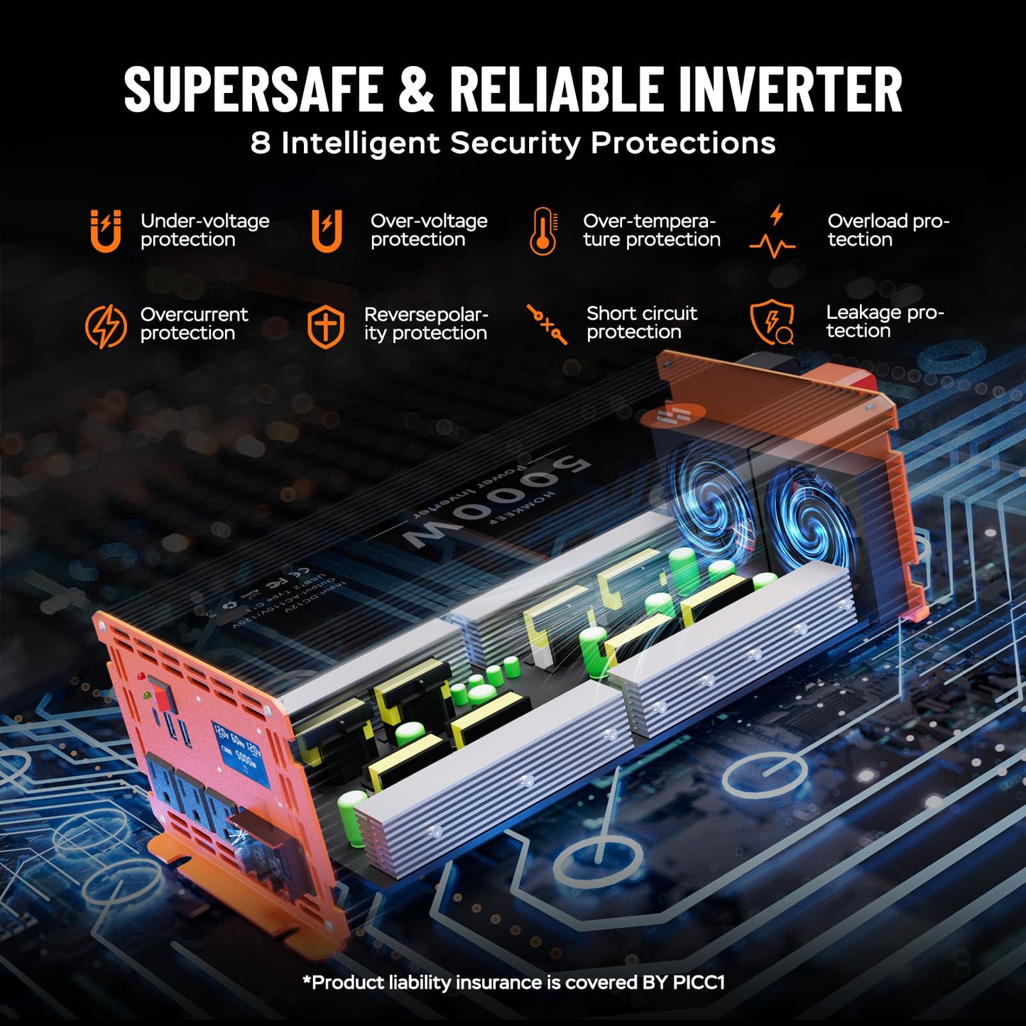 Power Inverter 12V DC to 110V with AC Outlets Converter Inverter (5000W-005)