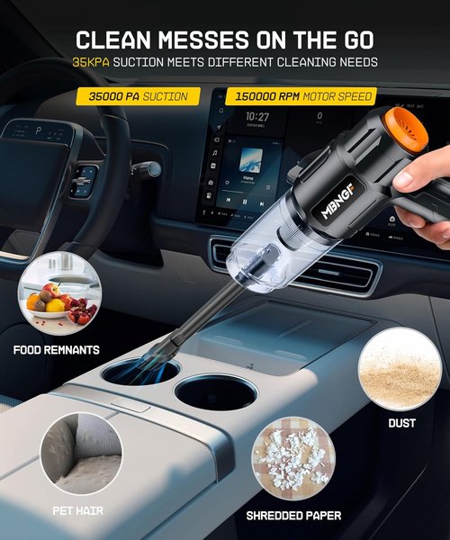MBNGF Portable Cordless Car Vacuum - 35000PA High Power Suction & Blower | Midnight Black Handheld Cleaner
