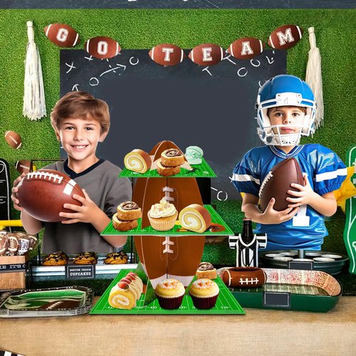 Football Cupcake Stand, 3 Tier Football Party Cake Stand Dessert Stand Cupcake Holder Cake Decorations for Football Birthday Party Decorations