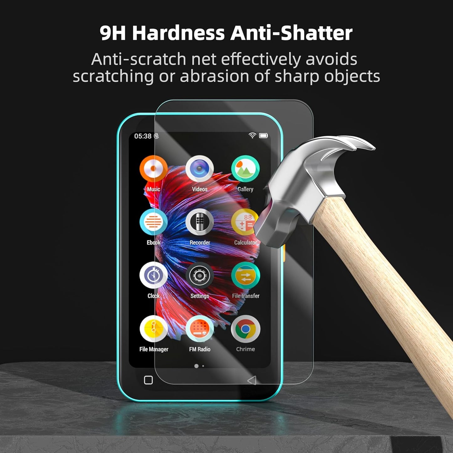 TIMMKOO 3 Pack Q3E Q5 Q8 Mp3 Screen Protector and Player, Anti-Scratch, HD Clear Tempered Glass Film with Easy