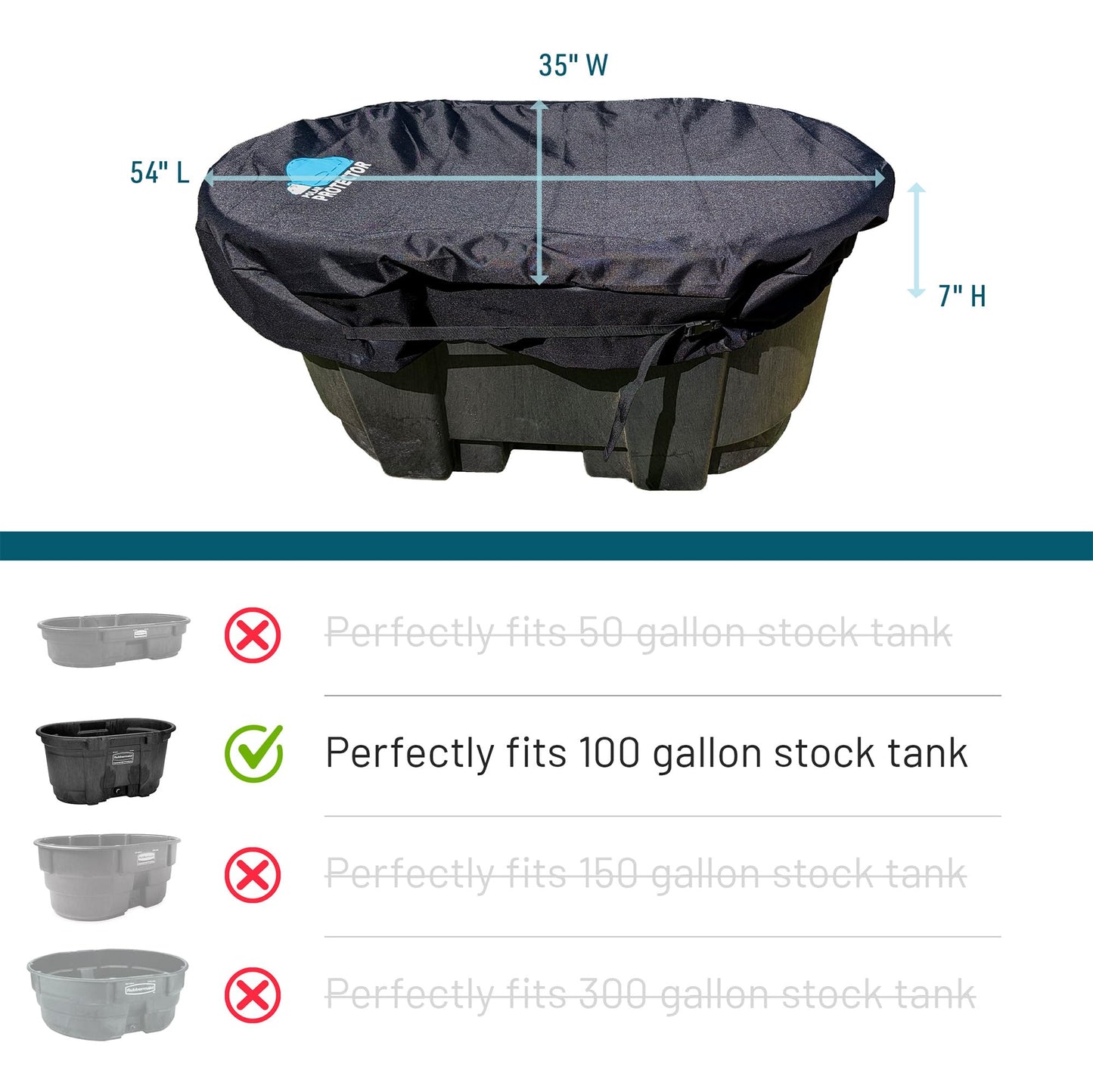 Polar Protector - 100 Gallon Oval Stock Tank Cover Ice Water Therapy Ice Bath Cover Cold Water Cover 100 Gallon Oval Stock Tank Waterproof Rip Proof Tough Keeps Tanks Clean