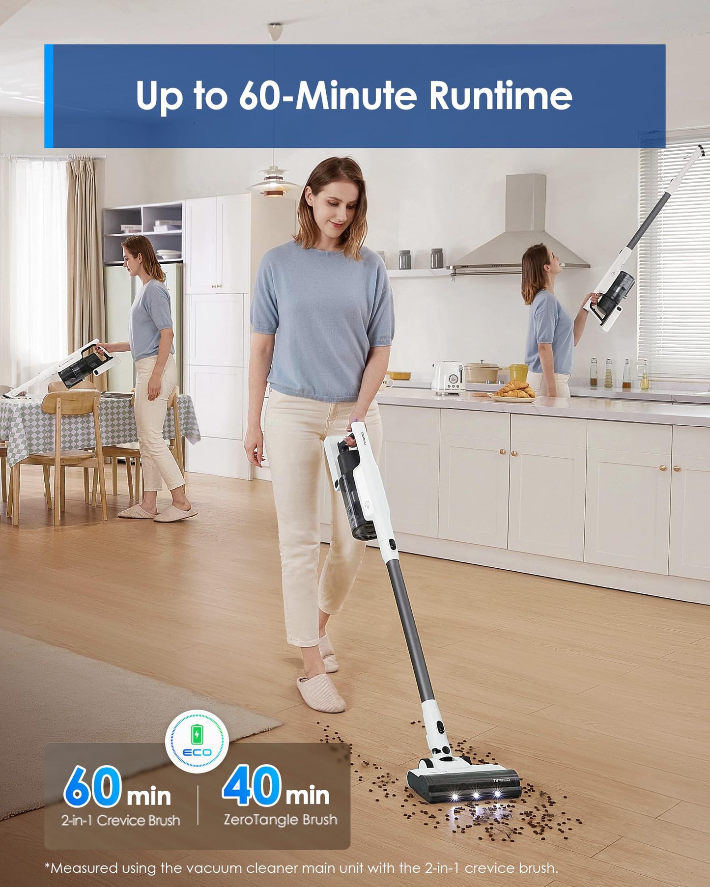 Tineco Floor ONE S5 Smart Cordless Wet Dry Vacuum & A30S Cordless Stick Vacuum Cleaner, 160W Suction, 60Min Runtime, 1L Larger Dustbin, ZeroTangle Brush, PureCyclone Tech, LED Headlight, White