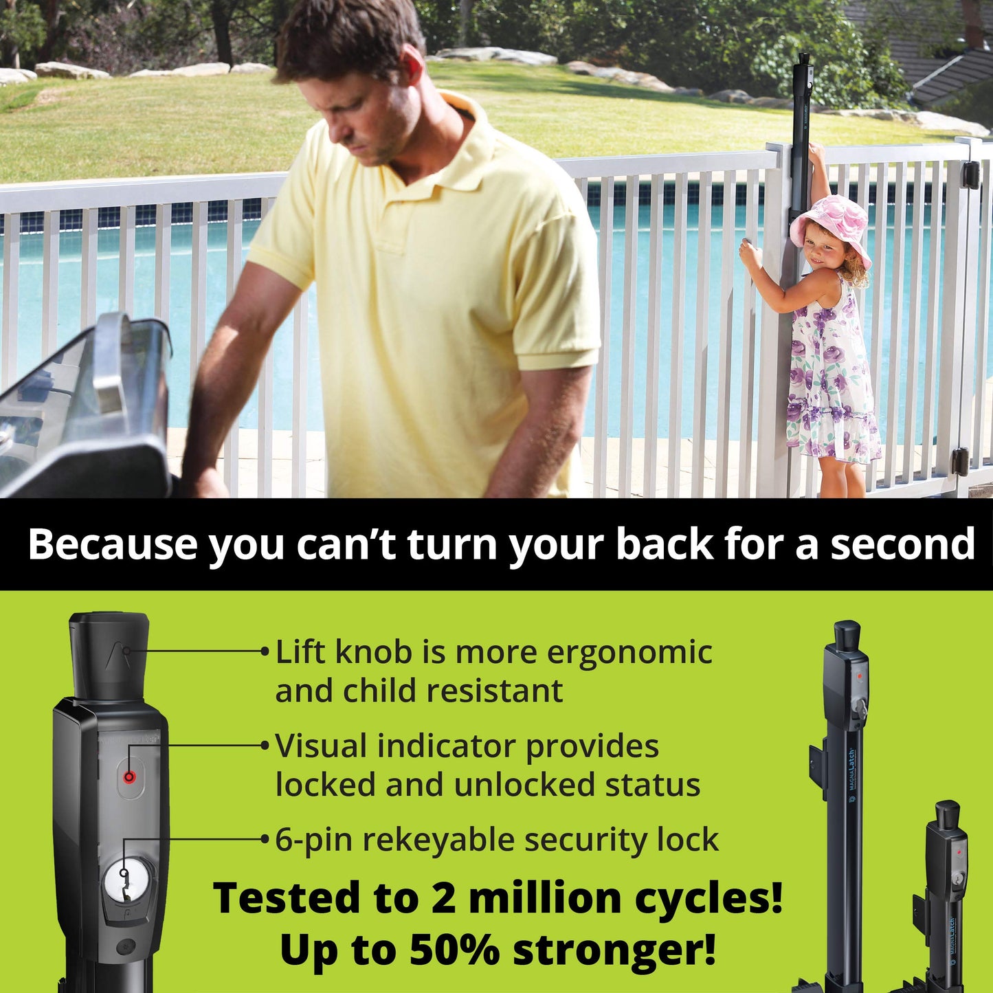 National Hardware MagnaLatch N346-212 Magnetic Self-Closing Pool Gate Latch with Vertical Pull, Child Proof Safety, Visual Indicator, Black Finish for Fence Gates