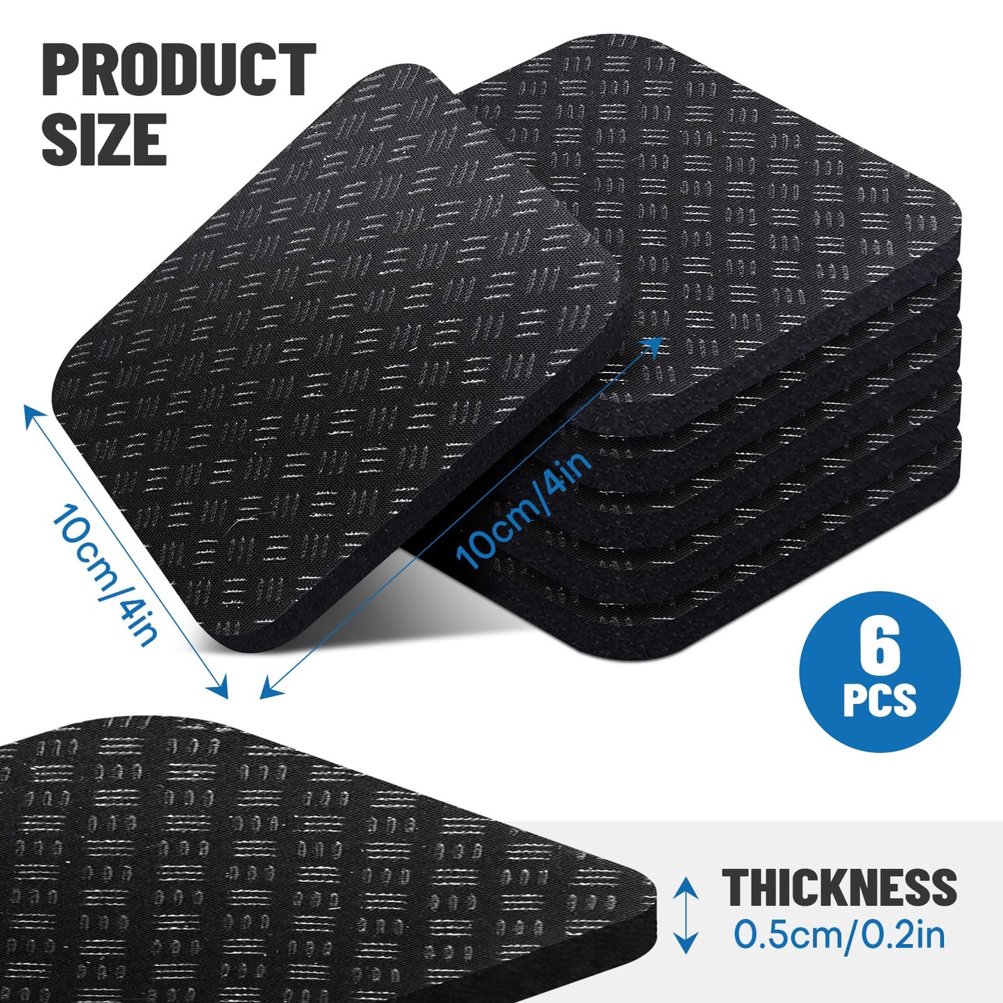 Rolitwils 6PCS Treadmill Mat Pads, 4" x 4" x 0.2" Double-Sided Non-Slip Exercise Equipment Mat for Floor Protection, High Density Silicone Anti Vibration Pad for Treadmill (6)