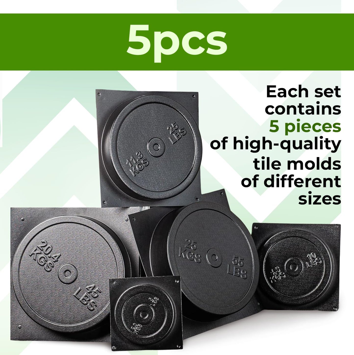 BETONEX DIY Concrete Weight Mold Set - 5 pcs ABS Plastic 2mm Thick - Dumbbell & Barbell Weight Plates