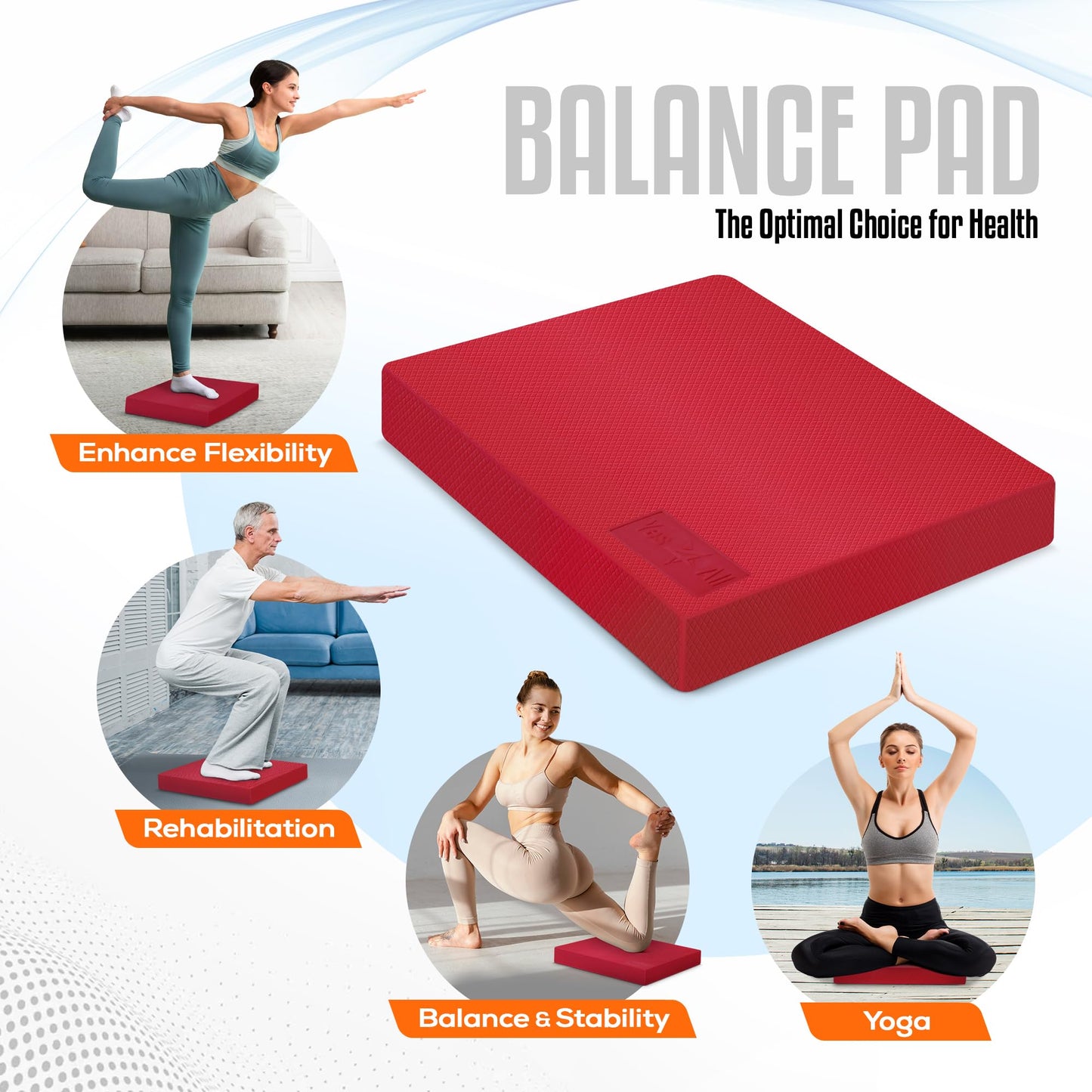 Yes4All Balance Pad, Nonslip TPE Foam Balance Pad with Upgraded Sizes - L, XL, XXL Balance Mat for Fitness, Yoga & Stability Training - Multicolor Options - L, Red
