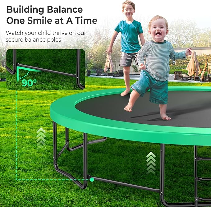 12 14 15 16FT Outdoor Trampolines for Kids and Adults, Pumpkin Trampolin with Curved Poles, Recreational Trampolin with Basketball Hoop and Safety Enclosure Net for Kids and Adults