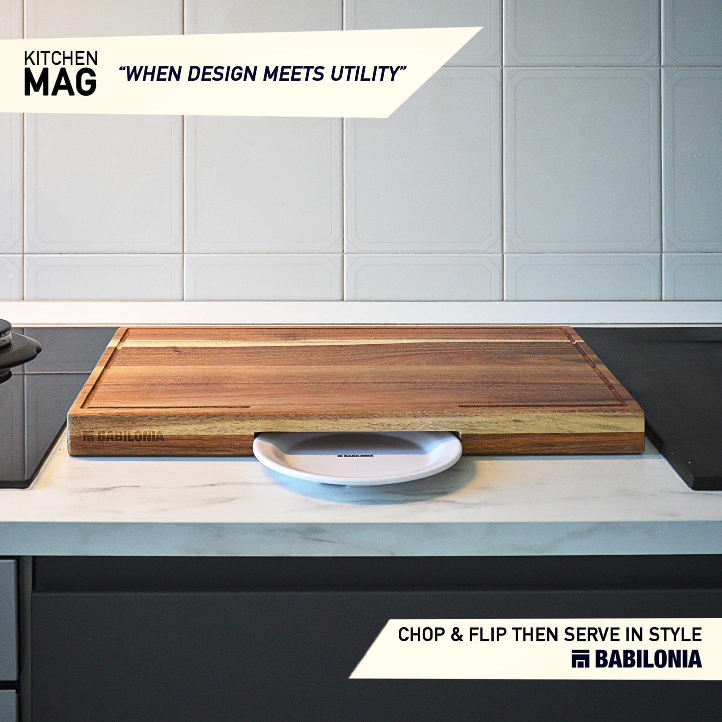 Acacia Cutting Board for Kitchen 19.7 x 12.2 Inch (ExtraThick 1.6") Non Toxic Wood Chopping Board for Meat, Cheese, Wooden Charcuterie Boards with Handle, Hardwood Butcher Block (Oil & Plate Included)