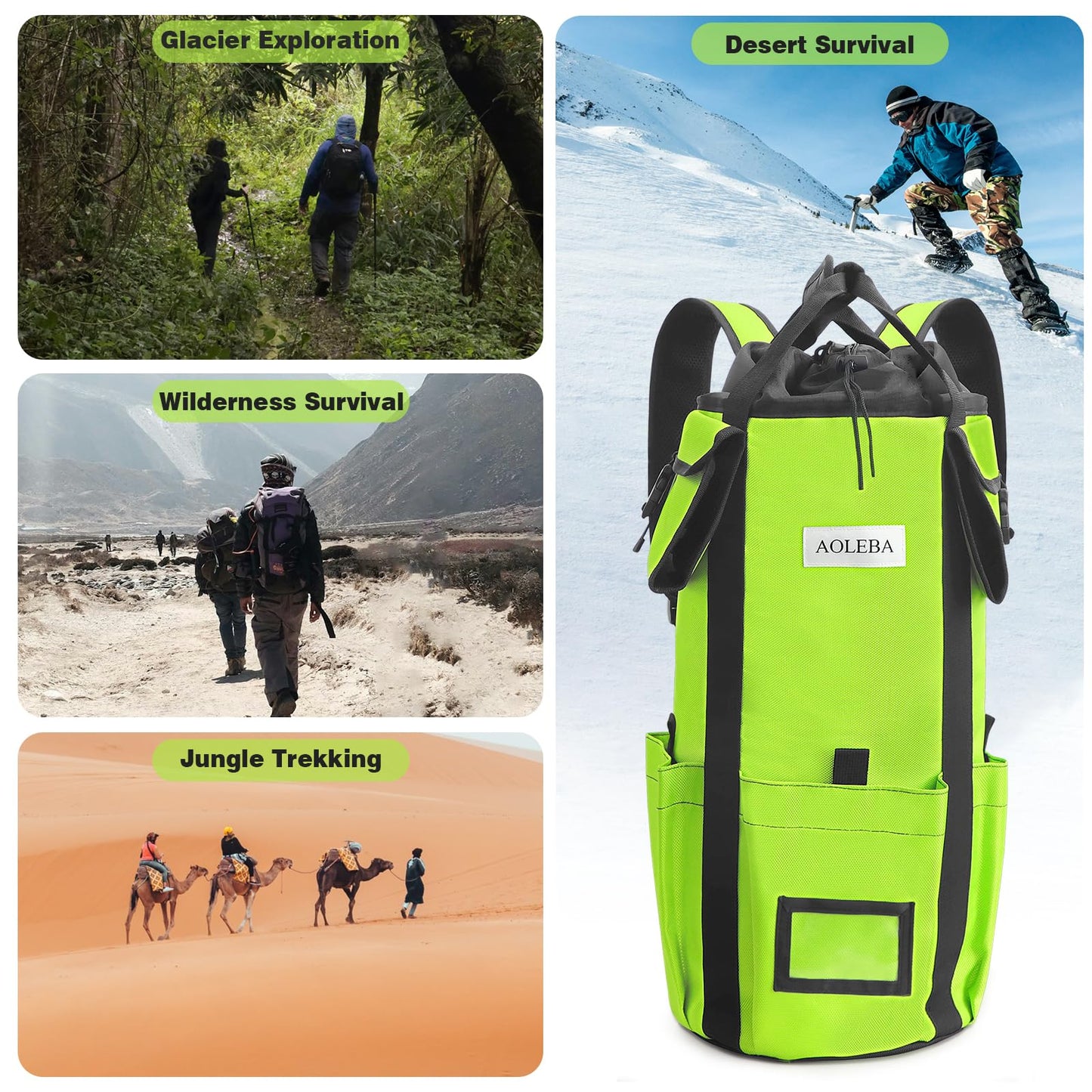 AOLEBA Arborist Rope Storage Bag Tree Climbing Rock Rope Bucket Backpack Rope Storage Bag Large Capacity 1680D Thicken Nylon Material with Hand Straps, Side Pockets - Neon Green