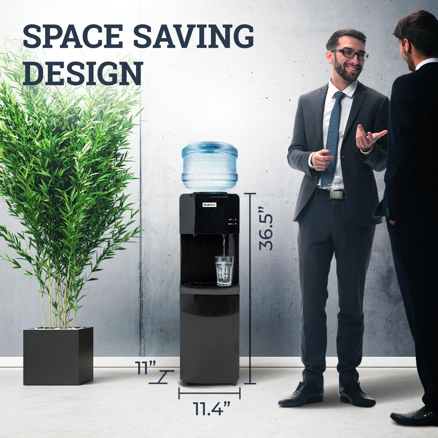 Igloo Top Loading Water Cooler with Removable Drip Tray & Energy-Saving Features- Water Tower with Hot, Cold Temperature Settings- Water Dispenser Fits 3 & 5-Gallon Jugs with Child Safety Lock- Black