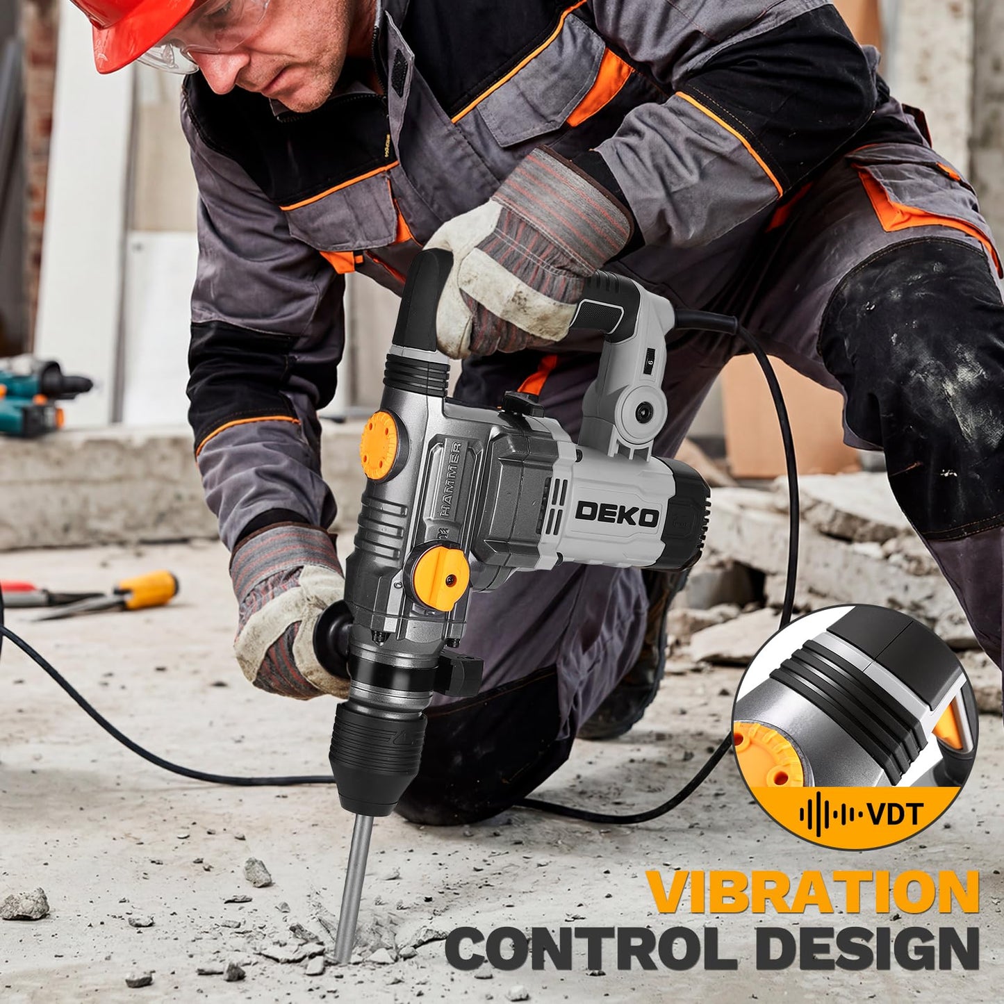 1-1/4 Inch SDS-Plus Rotary Hammer Drill, 12.5Amp Electric Heavy Duty Hammer Drill Corded with 4 Functions, Demolition Hammer for Concrete with Drill Bits and Chisels, Safety Clutch & Vibration Control