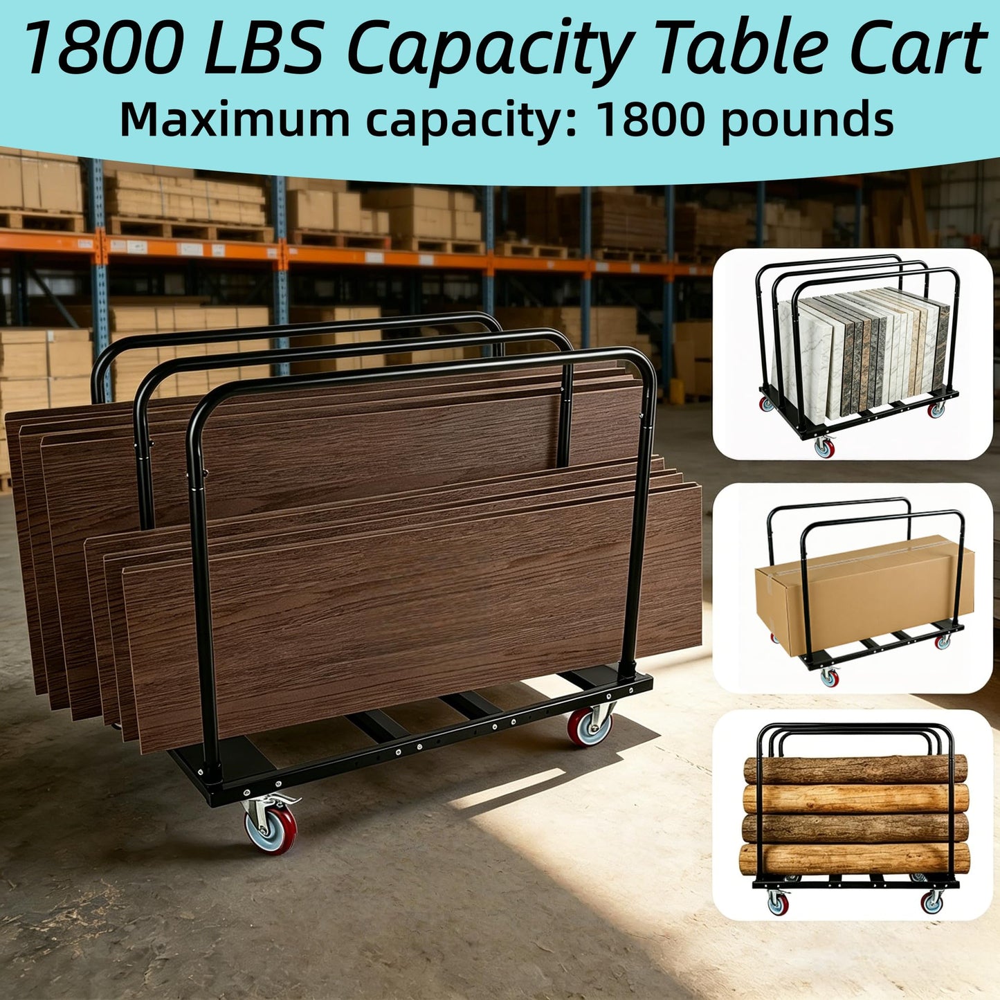 Multi-Purpose Heavy Duty Moving Folding Table Cart, 1800 LBS Load Capacity Drywall Dolly with 5" Swivel Wheels, 10-Table Capacity for Party, Event, Hotel, Warehouse & Furniture, Factory