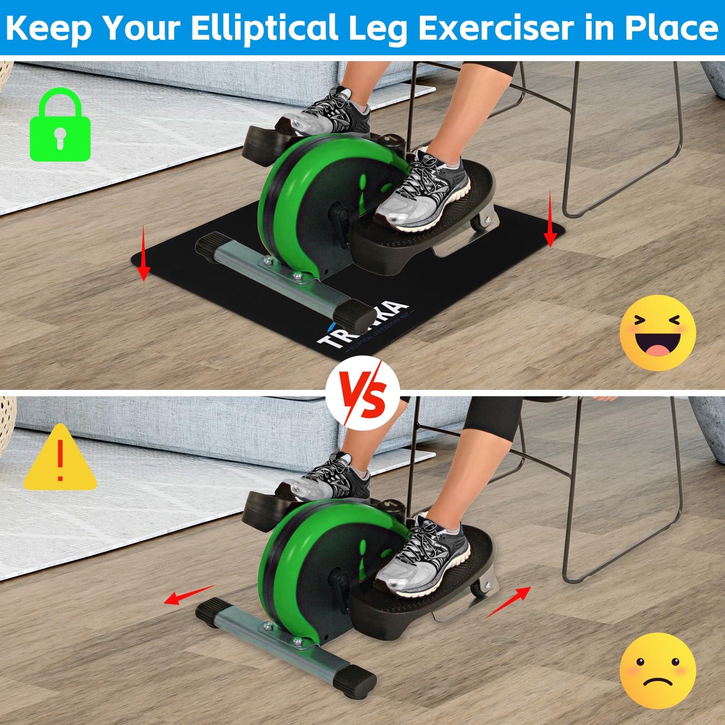 Non-Slip Workout Mat for Under Desk Elliptical Machine, Mats for Exercise Equipment, Suitable for Electric Seated Foot Pedal Exerciser, Enhanced Stability & Floor Protection