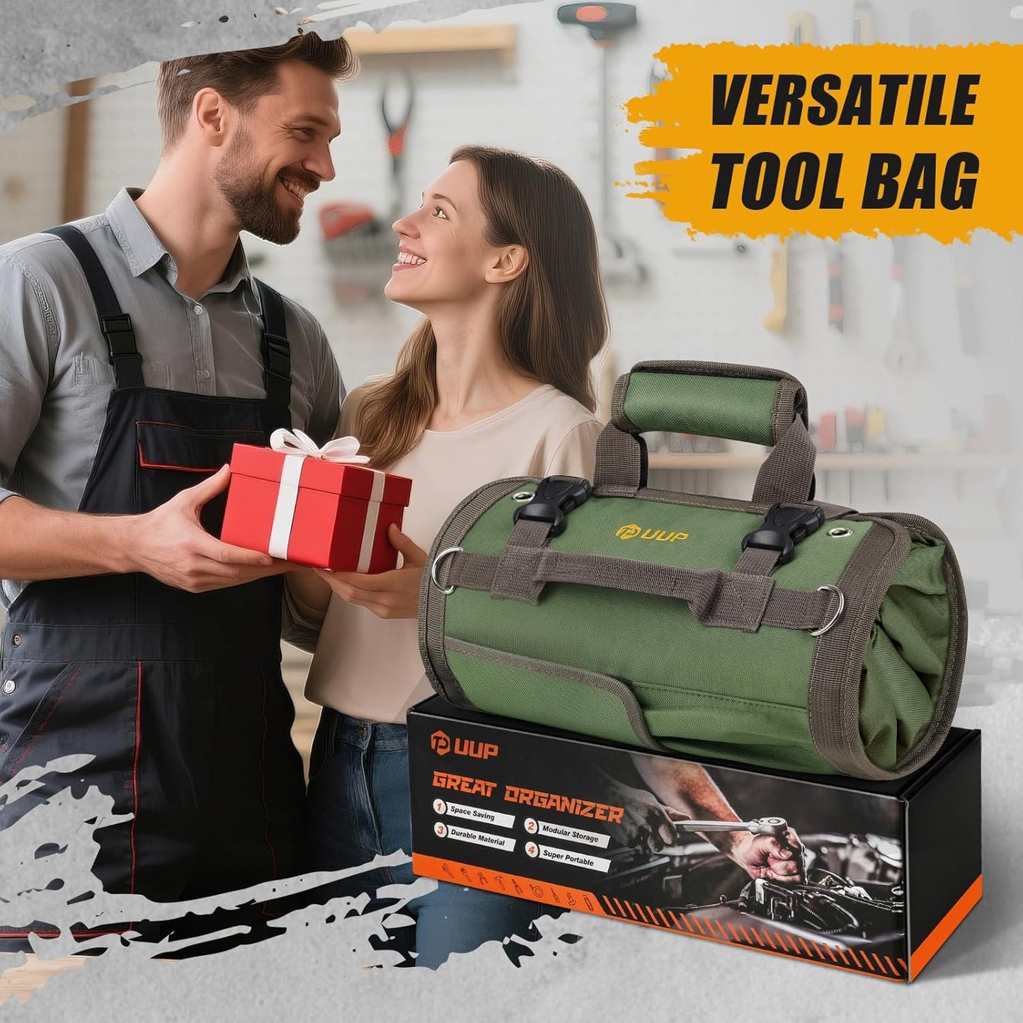 UUP Heavy Duty Tool Bag Roll Up - Portable Foldable Organizer with Pockets | Green, Perfect for Mechanics & Gifts for Dad