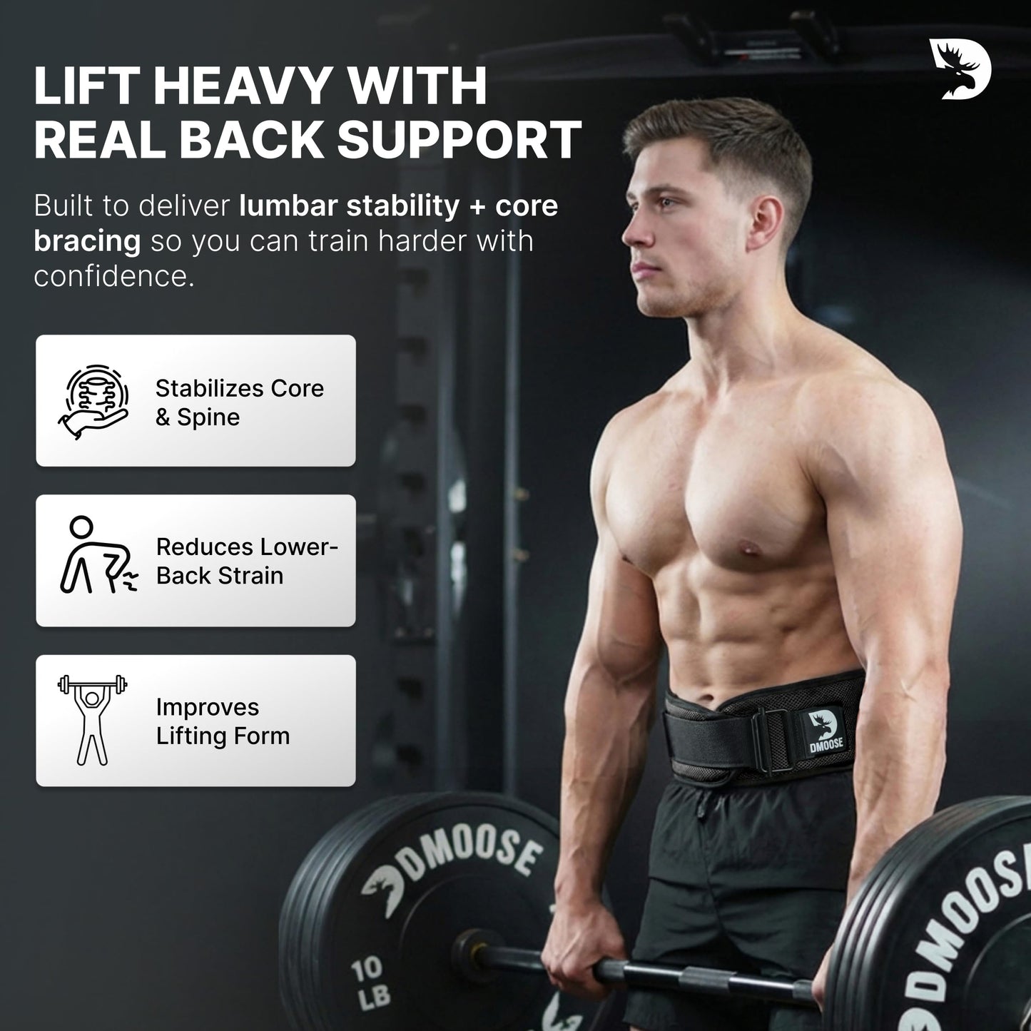 DMoose Fitness Weight Lifting Belt for Squats, Deadlift & Intense Workout - 6" Adjustable Fit Auto Lock Weightlifting Belt for Men & Women - Neoprene Gym Belts for Stability (Black 2.0)