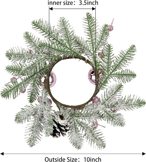 Christmas Candle Rings by [Brand Name] - 8" Small Wreaths with Pine Cones, Berries & Needles for Festive Table Decor