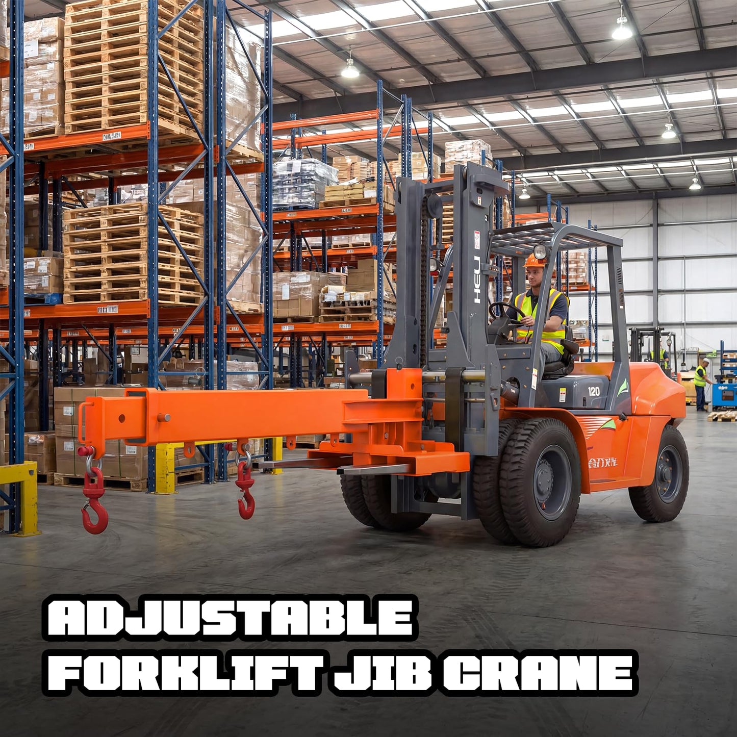 Jib Crane 6613 Lbs Boom Lift Fork Mounted Crane Attachment with Adjustable Holes Heavy Duty Steel Construction 2 Swivel Hooks 3 Angle Adjustment 28”to 124”