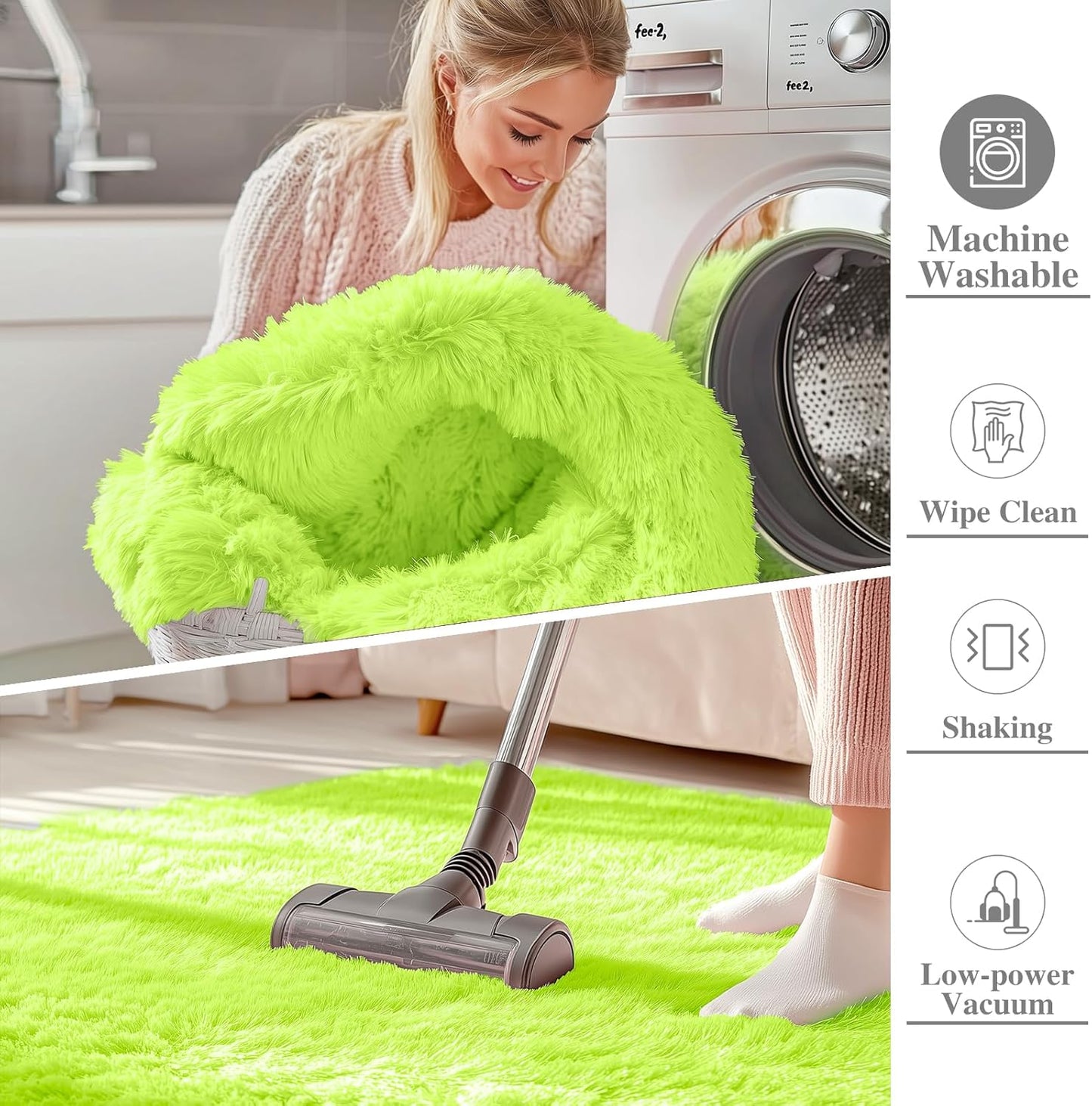 OLANLY 3x5 Machine Washable Bedside Rug - Soft Fluffy Shaggy Carpet for Kids & Nursery | Lime Green