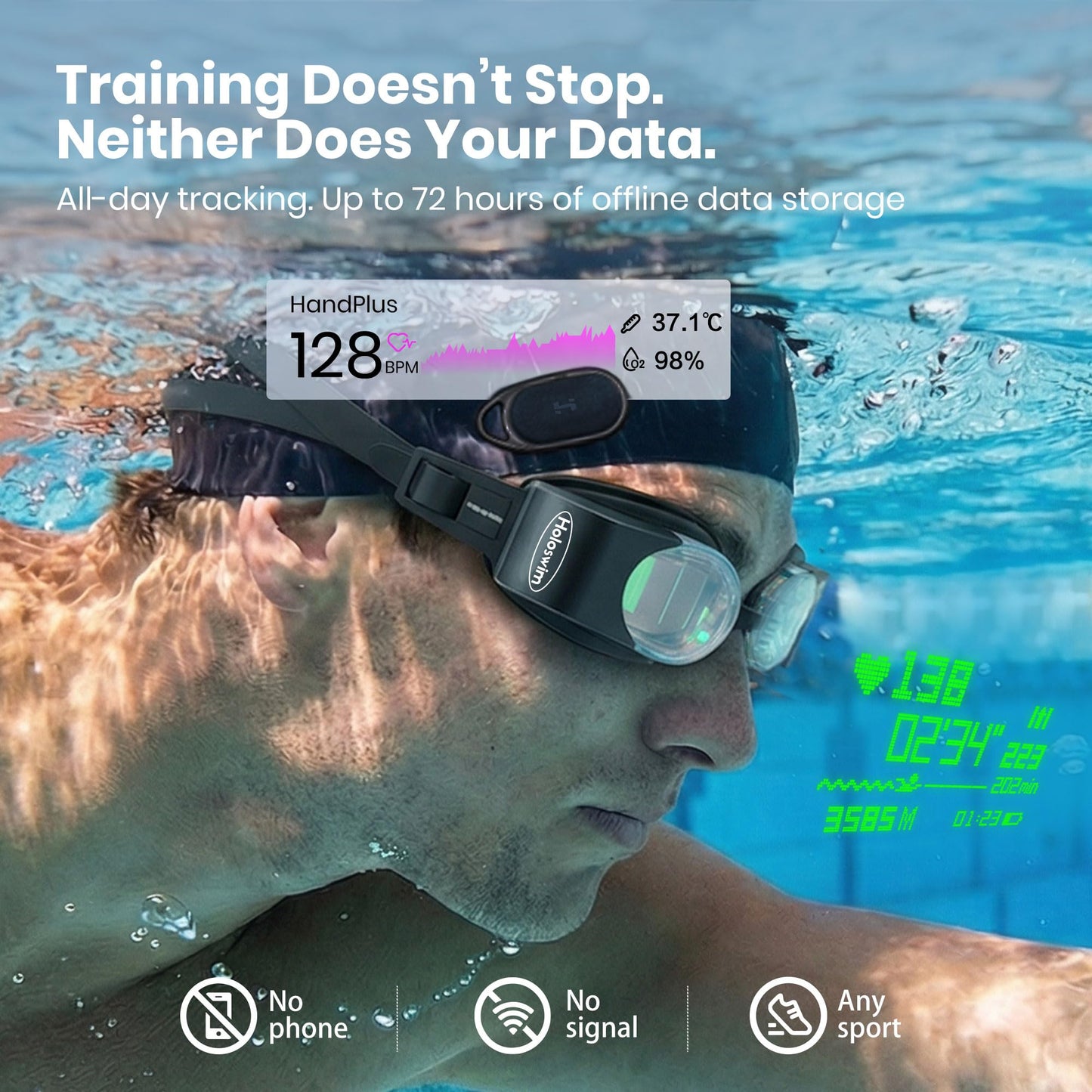 HandPlus Heart Rate Monitor, Comfort Training-Grade Optical Fitness Tracker, Advanced Optical HR with Zone Accuracy, 72h Offline Storage, Bluetooth & ANT+ for Fitness Training