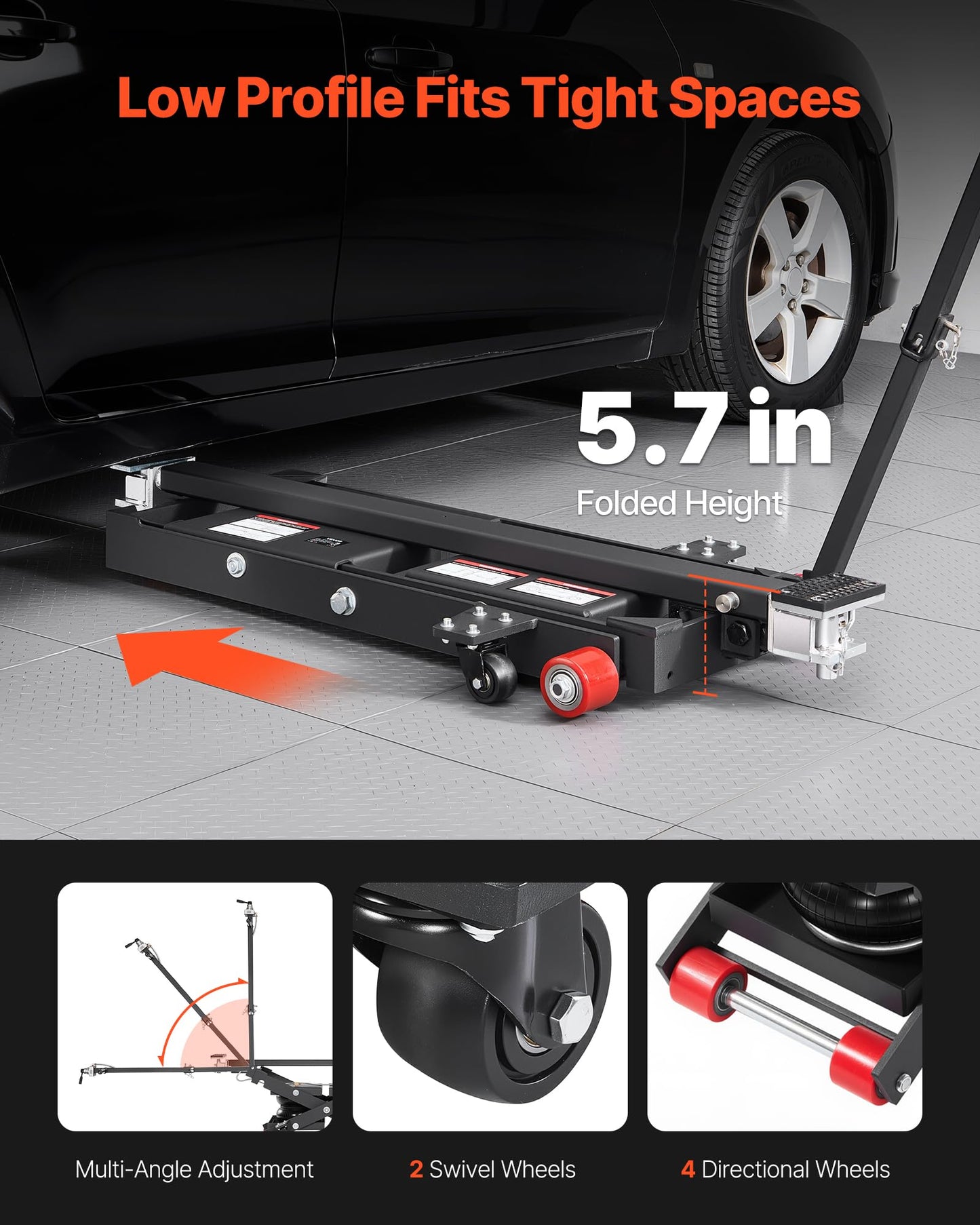 VEVOR Air Portable Car Lift, 6613 lbs/3 Ton Capacity, 21.7 inch Max Height, Adjustable Portable Air Car Lift with Airbag, Support Stands, Wheel Chocks, Rubber Pads, Heavy-Duty for Sedan SUV Pickup