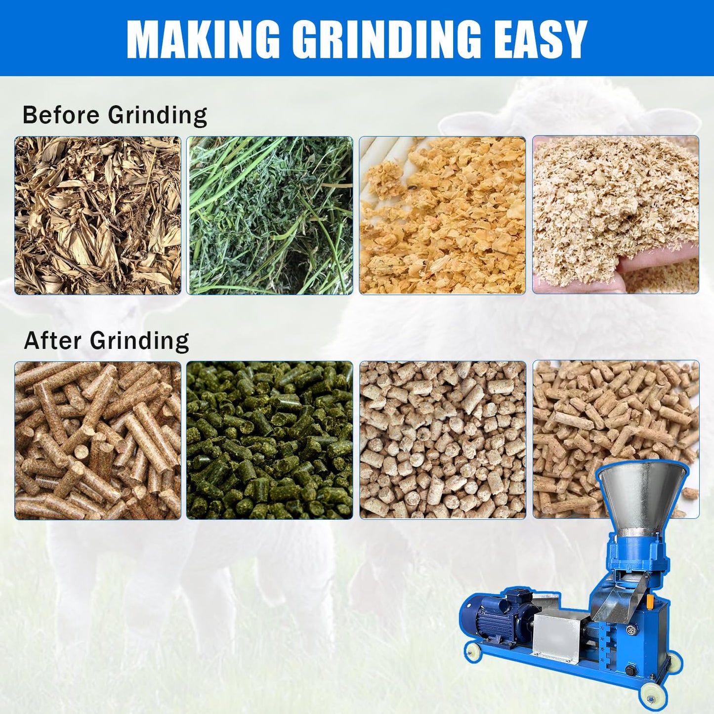 Dewinston 110V Pellet Mill Machine 3 Rollers Pellet Maker Machine 2.5/3/4/5/6/8mm