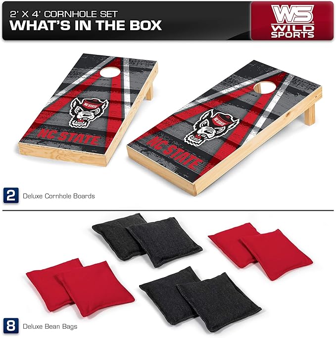 Wild Sports NCAA College 2' x 4' Wood Direct Print Tournament Cornhole Set, 8 Bean Bags, Vintage Triange Design - Tailgate, Outdoor, Backyard