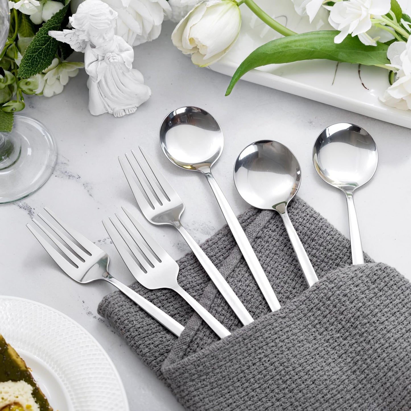 NOCCUR 20-Piece Stainless Steel Spoons and Forks Silverware Set for 10 - Forks and Spoons Utensils Set - Mirror Polished for Home&Party