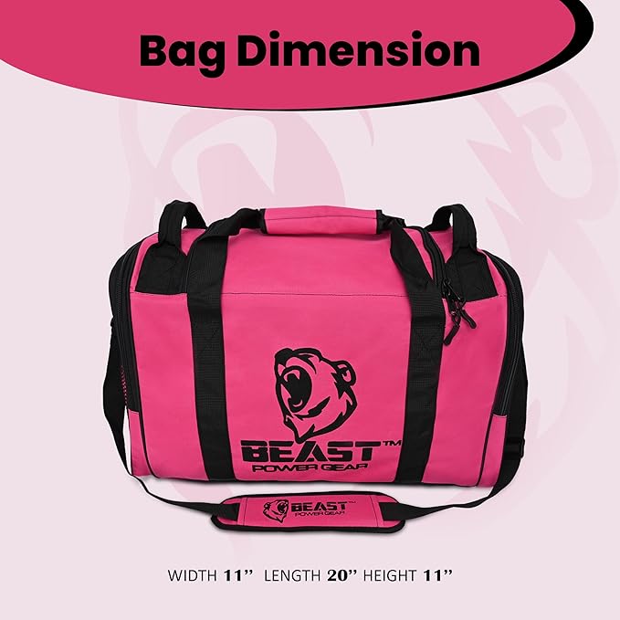 Gym Duffle Bag- Workout, Boxing, MMA, Sports Bag with Shoes Compartment and Adjustable Shoulder Strap for Men and Women (Pink/Black)
