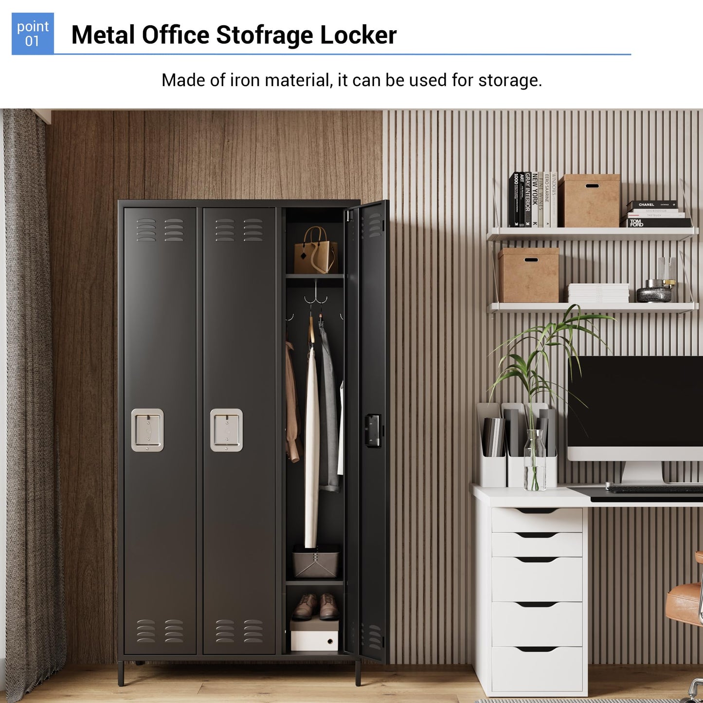 GAOMON 3 Door Metal Lockers, Industrial Double Lockers, Heavy Duty Steel Gym Lockers, Secure Storage Solutions, Perfect for Offices, Gyms, Schools and Homes, Metal Combination Lockers for Employees