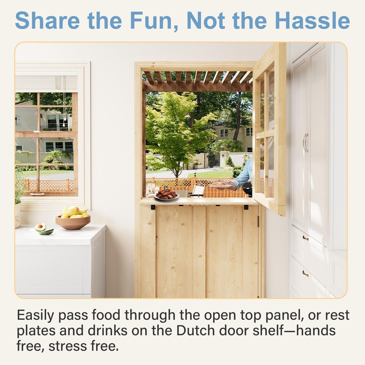 Floating Wood Shelves Dutch Door, 1.75" Pine with 4-Lite Glass Split Half Door for Exterior Front Entry, Patio Doorway & Interior Pantry/Back w/ 32" x 80" Doors Slab+1 Shelf+4 Hinges+1 Latch
