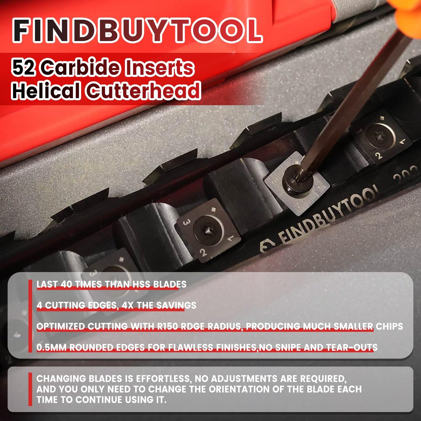 FINDBUYTOOL Helical Cutterhead for Makita 2012NB 12inch Planer with 52 Carbide Inserts, Low Noise, Superior Finish, Easy Replacement and Durable