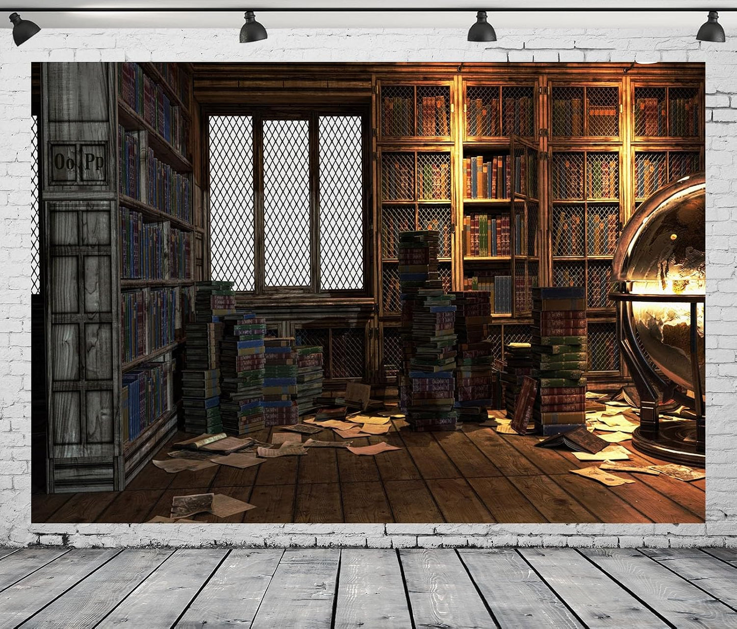 BELECO 5x3ft Fabric Magical Fantasy Library Backdrop Vintage Wooden Bookshelf Backdrop Antique Book Racks Globe Ancient