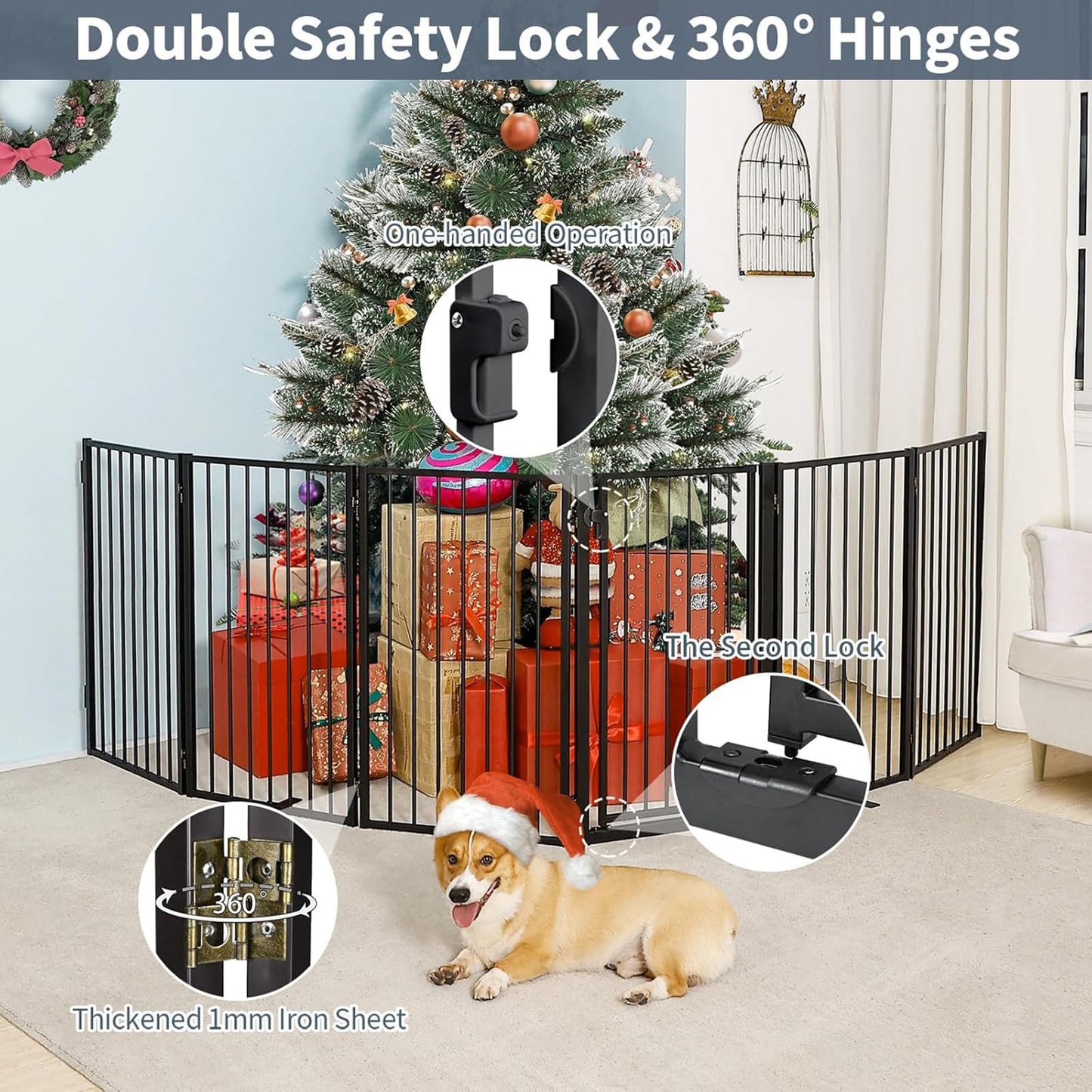 Metal Freestanding Dog Gates with Door for Outdoor Indoor,120'' Extra Wide 36'' Tall Free Standing Dog Gate for Doorways,Large Openings,Deck,Yard,Porch,Foldable Safety Pet Fence(Black,6 Panels)