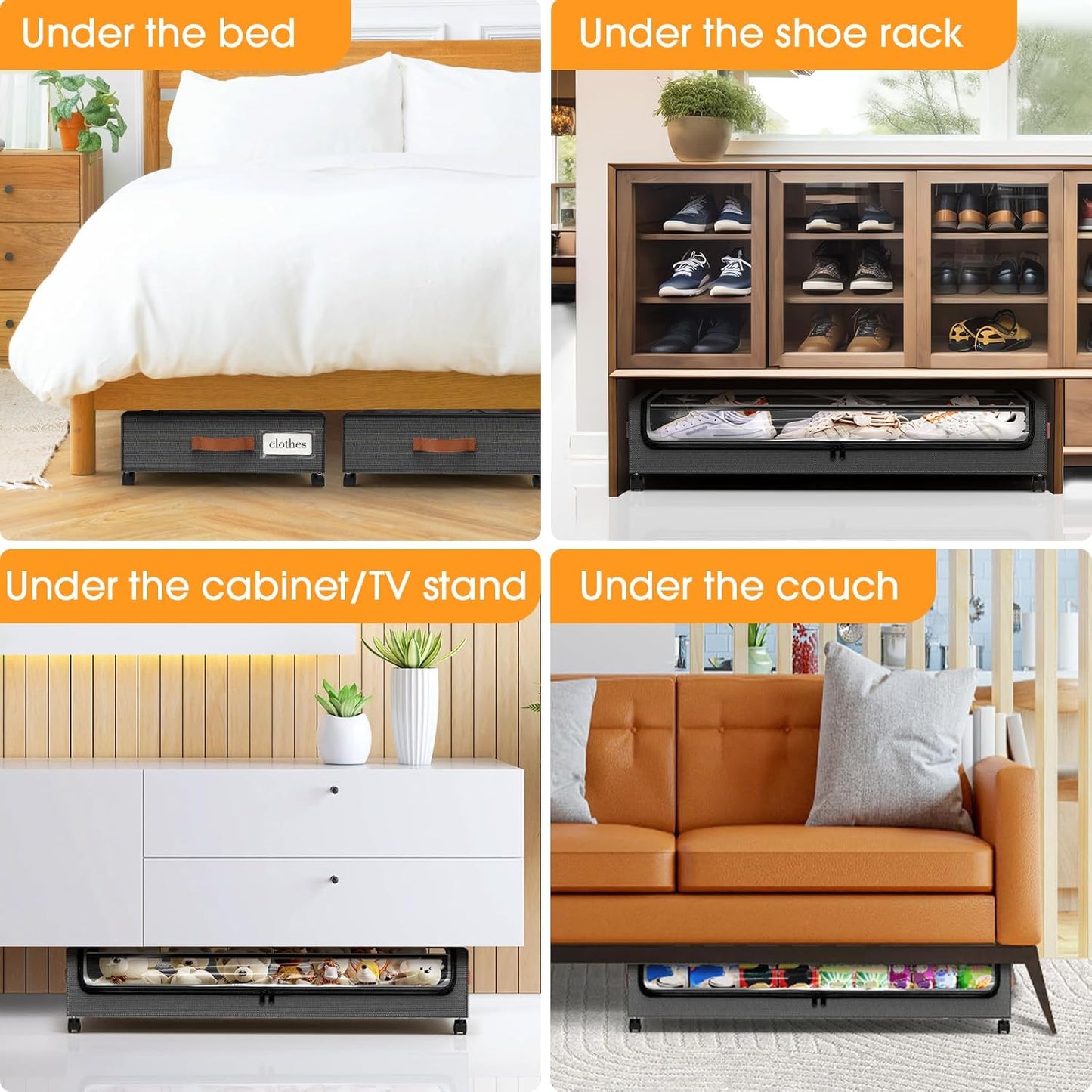 SpaceHacks Under Bed Storage Containers - 2-Pack Rolling Drawers with Clear Windows & Labels | Dark Grey (30.71 x 16.93 x 6.69 in)