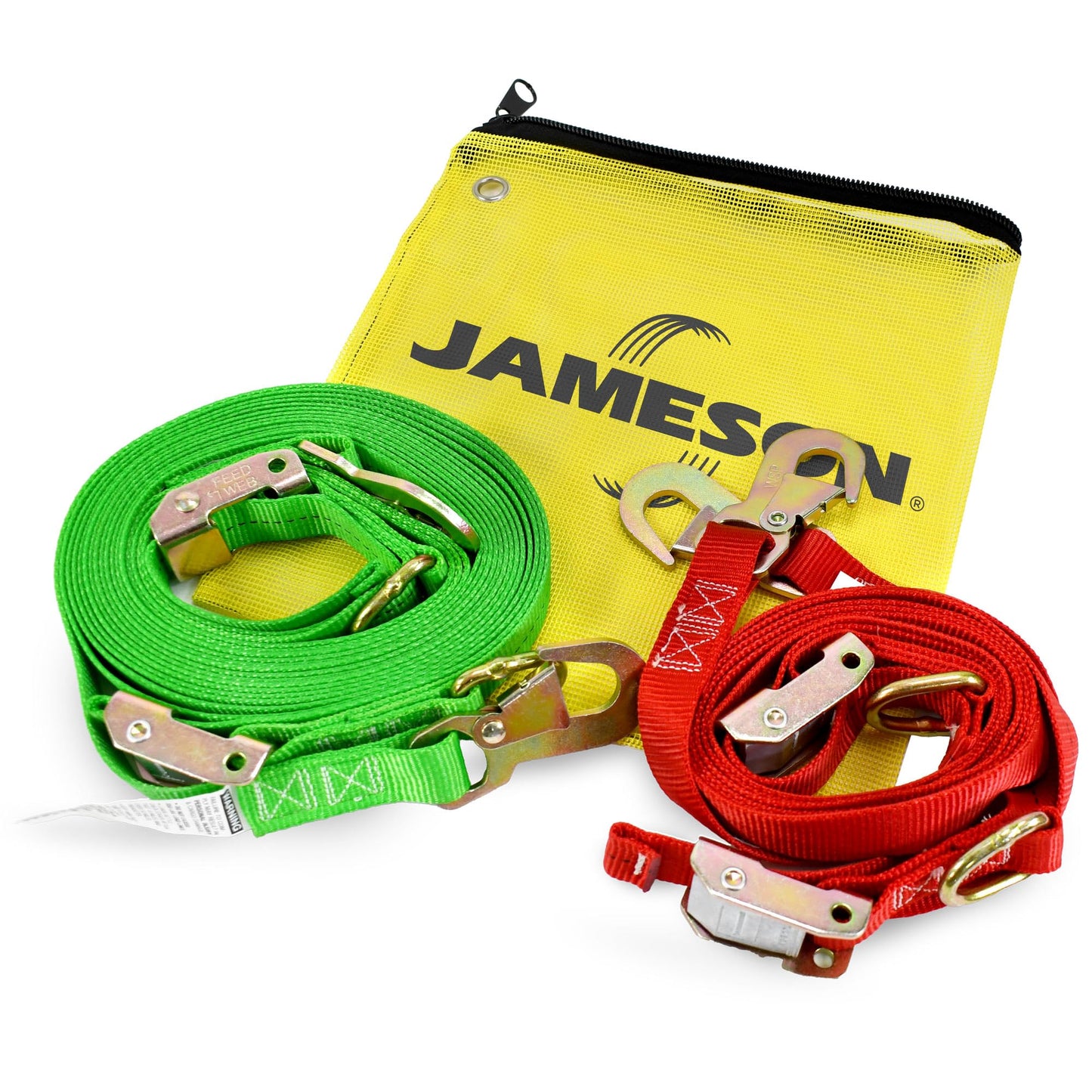 Jameson Ladder Strap Kit for Pole & Tree Climbing, Top & Bottom Ladder Stabilizer Straps, Adjustable Buckles, Heavy-Duty Polyester, 350 lb Rated Safety Tie-Down Set