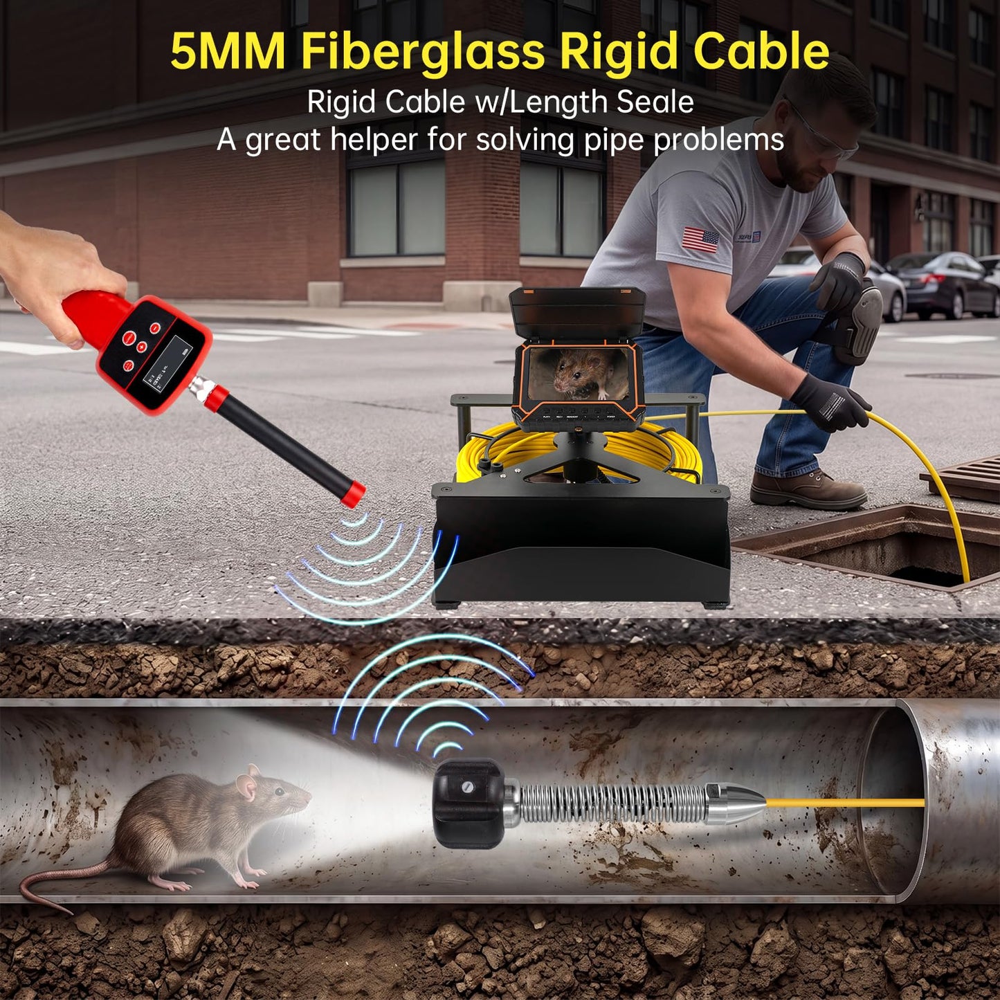 Sewer Camera with Locator 512hz,Drain Camera 100ft, 5" HD with DVR Function & 32GB, Industrial Endoscope for Home Wall Duct Drain Pipe Plumbing（100ft/30M）