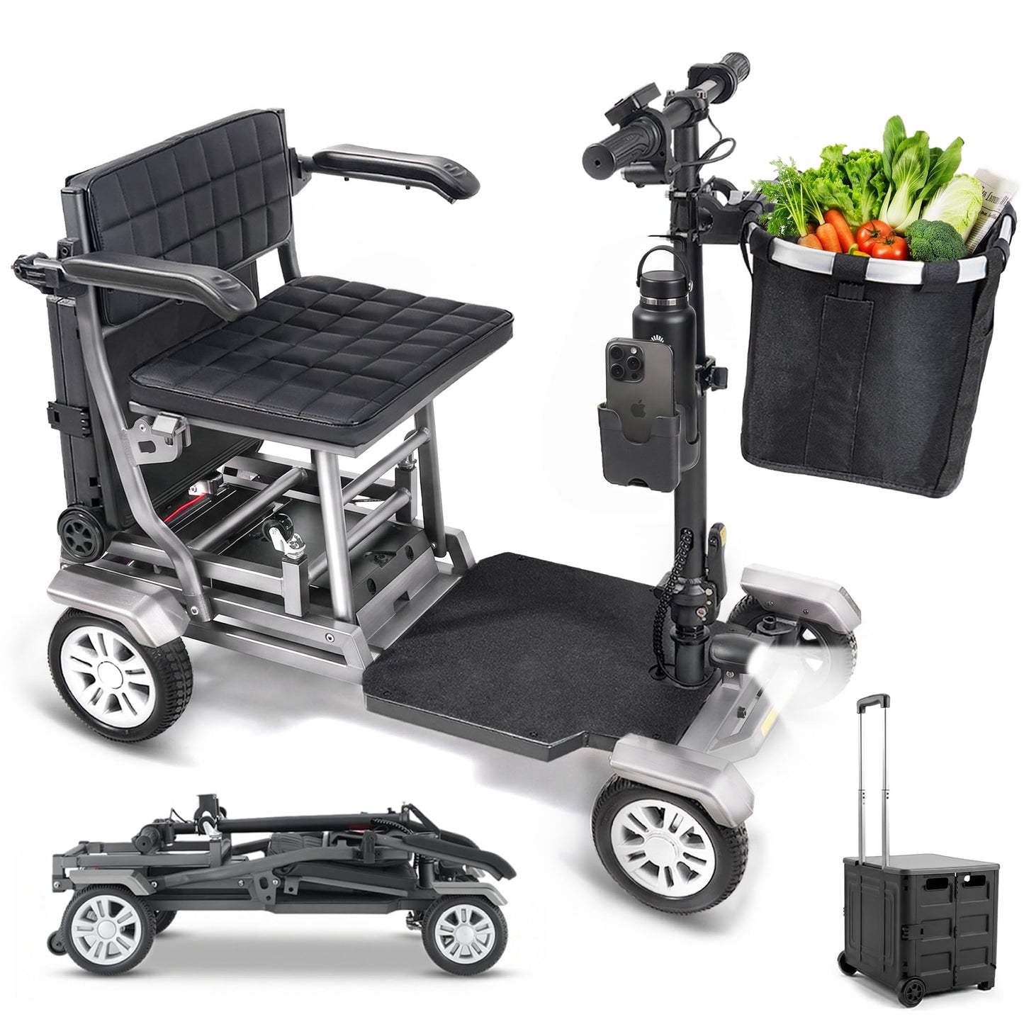 Lightweight Mobility Scooters for Seniors and Adults, Foldable 4-Wheel Motorized Scooter with Storage Crate & Basket, Aluminum Frame, 350W Motor, 24V 12Ah Battery, 20 Miles Range, 400Lbs Capacity