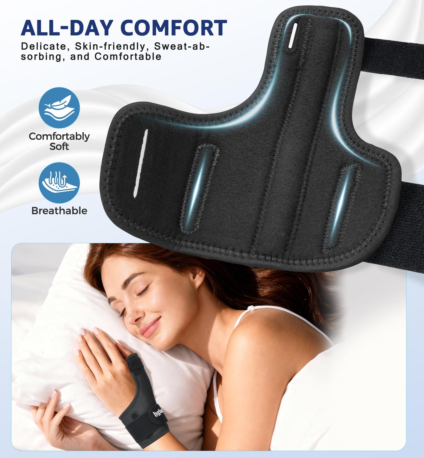 HGBOO Thumb Spica Splint for Left or Right Hand, Adjustable Thumb Wrist Brace for Arthritis, Trigger Thumb, Tendonitis, Sprain, CMC Pain Relief – Lightweight, Breathable & Comfortable Support (Black)