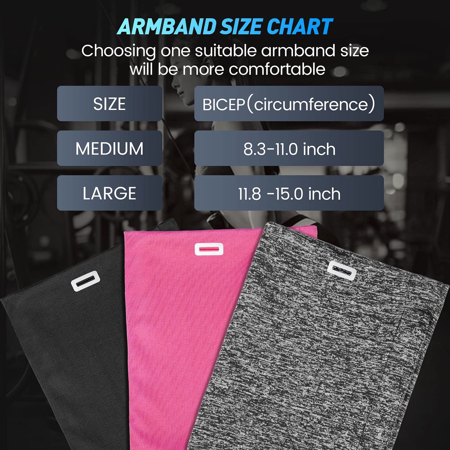 Outus 3 Pack Running Armband Phone Holder, Breathable Elastic Arm Bands for Cell Phone, 8.3-11 Inch Adjustable Arm Sleeve with Zipper & Headphone Hole for Sports, Hiking, Biking, Gym Fitness