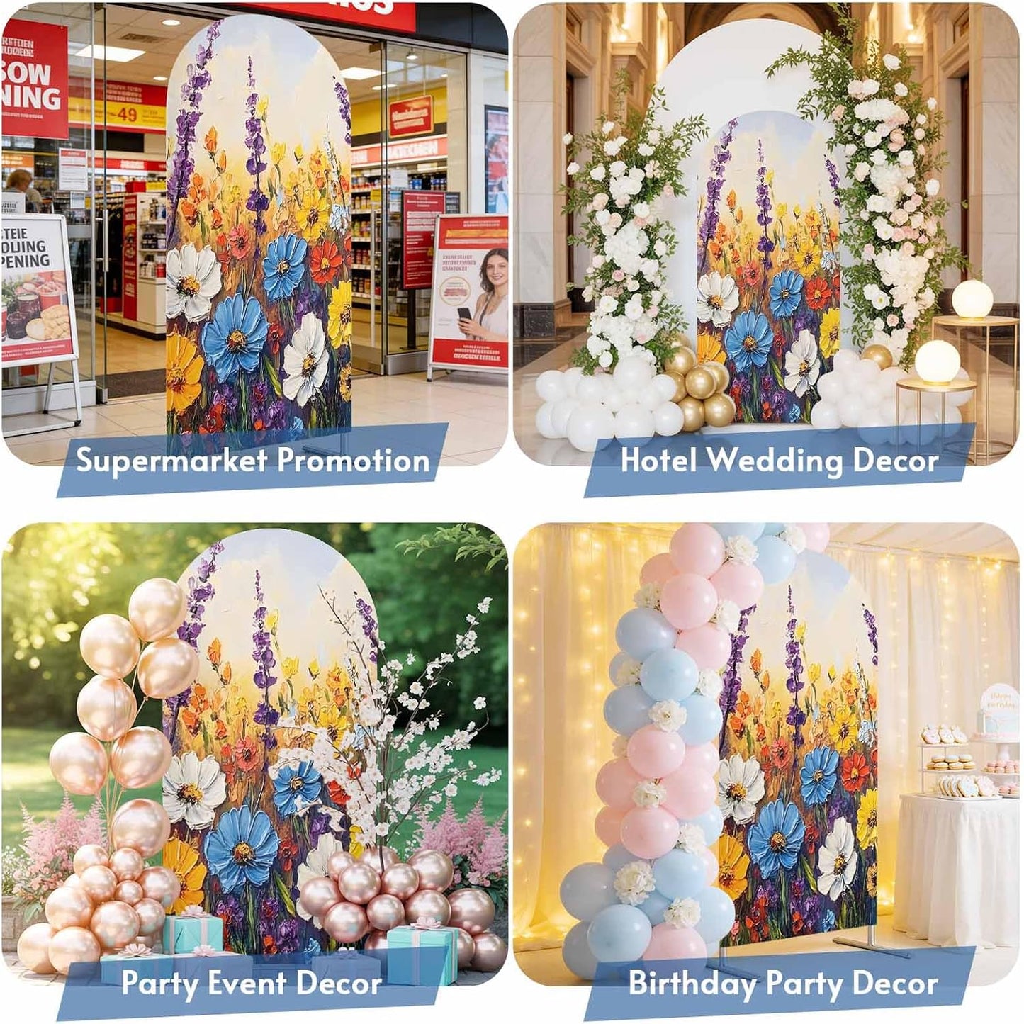 Jnbasdffb 7.2 Vintage Flowers Wedding Arch Cover,Stretchy Spandex Arch Backdrop Stand Covers FT,Abstract Oil Painted