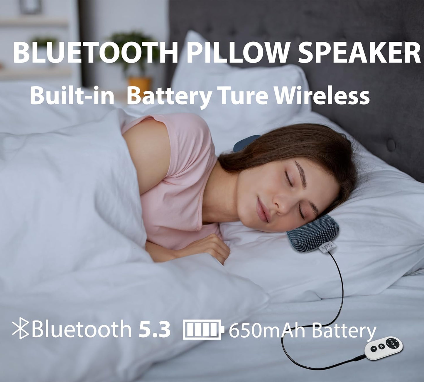 (PS600) Somnus Pro- Bluetooth Pillow Speaker, Sleep Headphones for Sleeping, AUX Support, Built-in White Noise&SD Card
