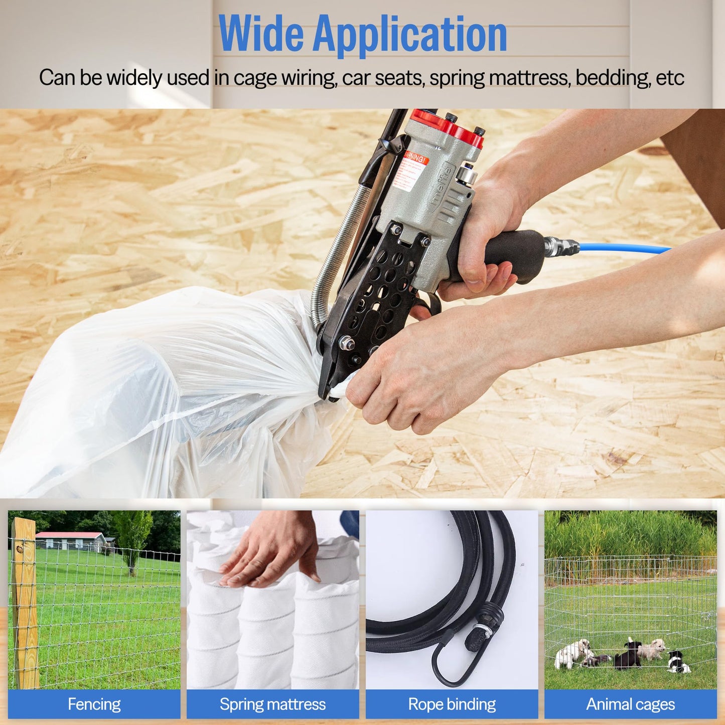 meite SC760S-I2 Pneumatic Hog Ring Gun, 16 Gauge 1/2" Crown Hog Ring Pliers, 2.6-3.6 mm Closure, Short Magazine Lightweight Air C Ring Stapler for Fencing, Upholstery, Pet Cages, and Bag Closing