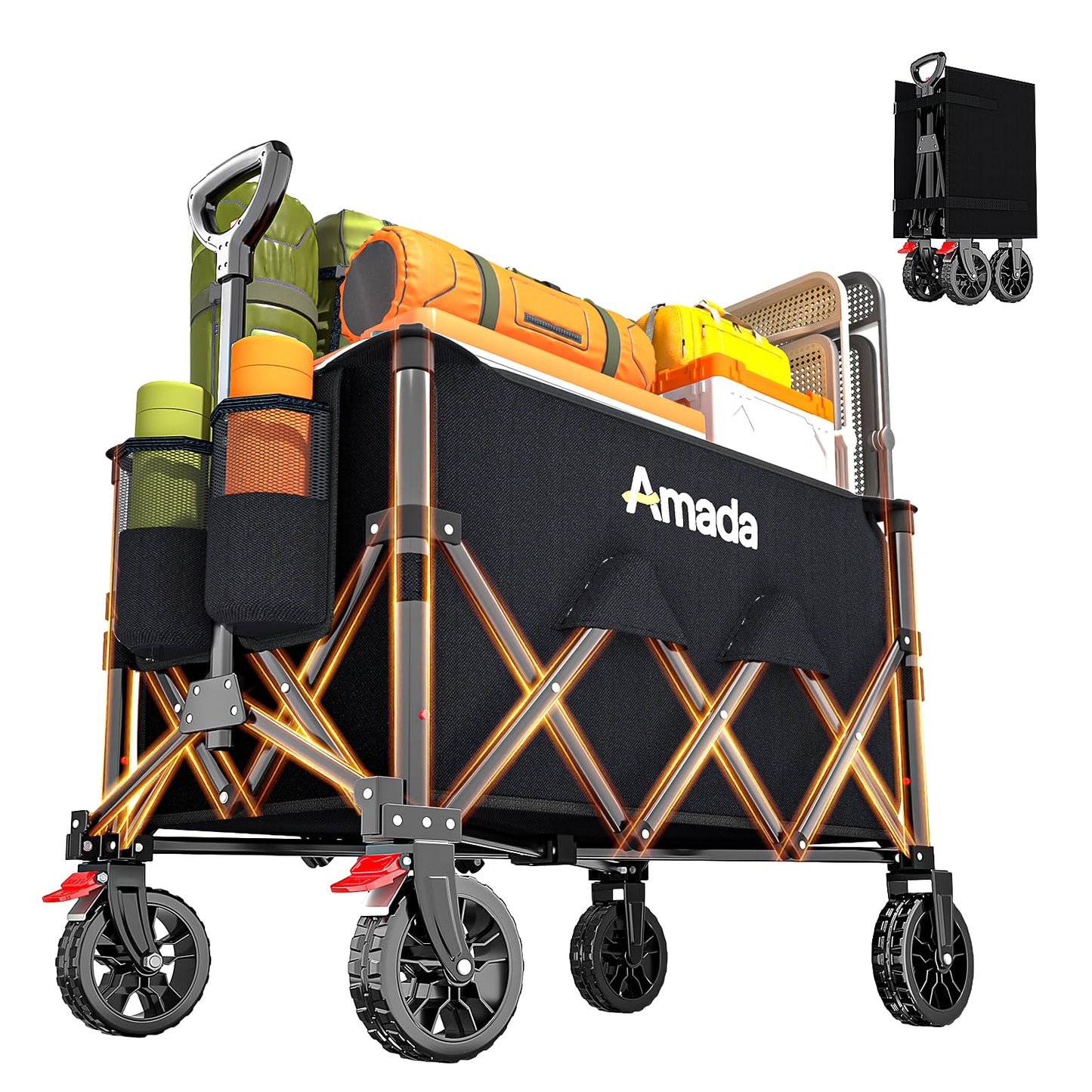 Collapsible Wagon Cart, Foldable Lightweight Wagon Folding Carts with Wheels - Outdoor Utility Carts with 360LBS Max Load for Grocery, Camping, Shopping, Sports, Garden，Beach