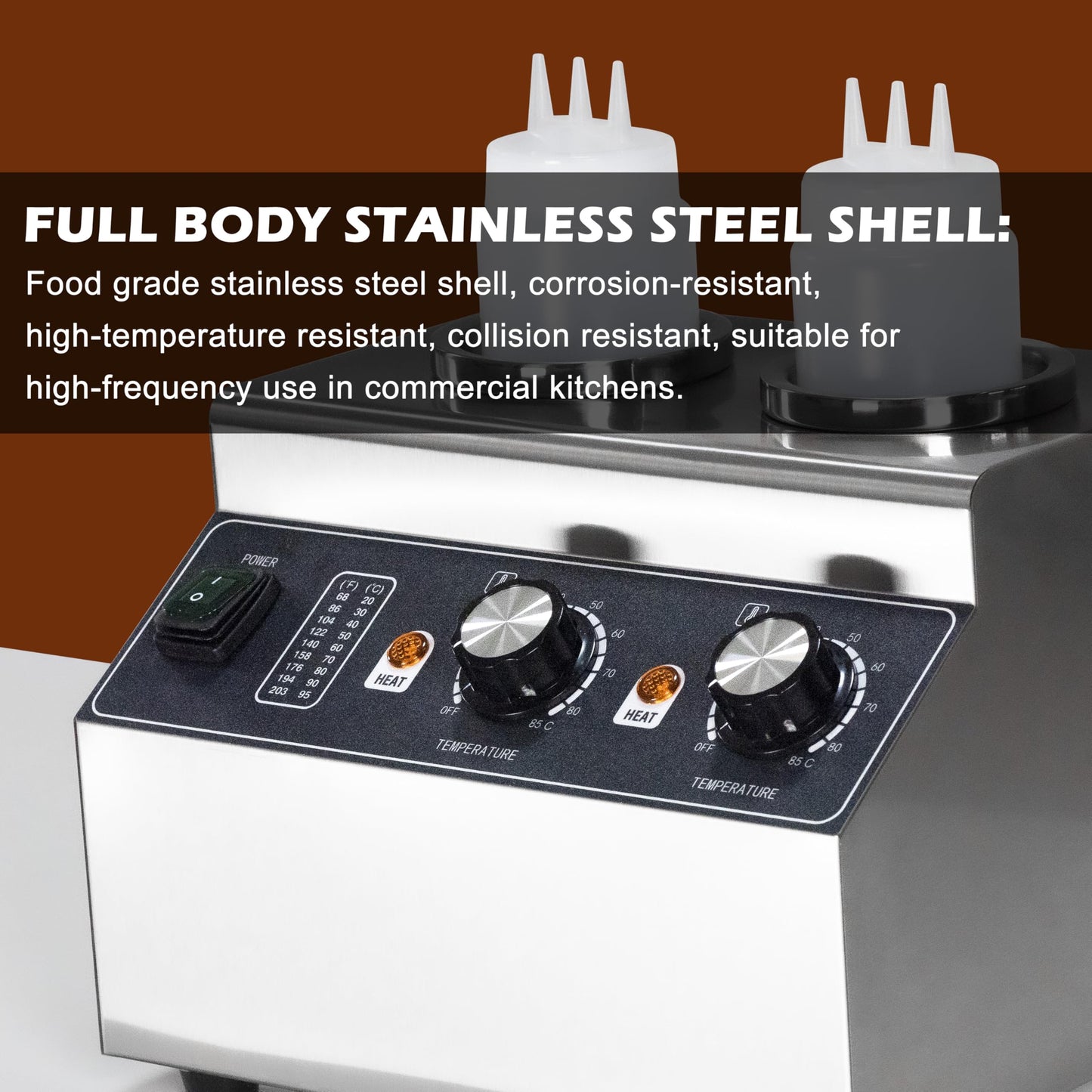Electric Cheese Sauce Warmer Nacho Cheese Dispenser Warmer ， Commercial Cheese Dispenser, Hot Fudge Bottle Warmer for Cheese Chocolate Hot Fudge Caramel 86-185℉ 110V