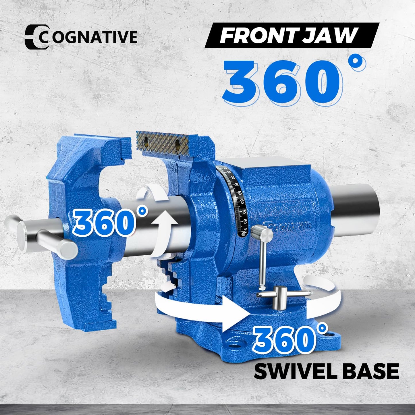 COGNATIVE 6-Inch Heavy Duty Bench Vise Ductile Iron Bench Vise 360° Multi-Purpose Bench Vice with Anvil, Clamp force 9900lbs, Blue Swivel Vise