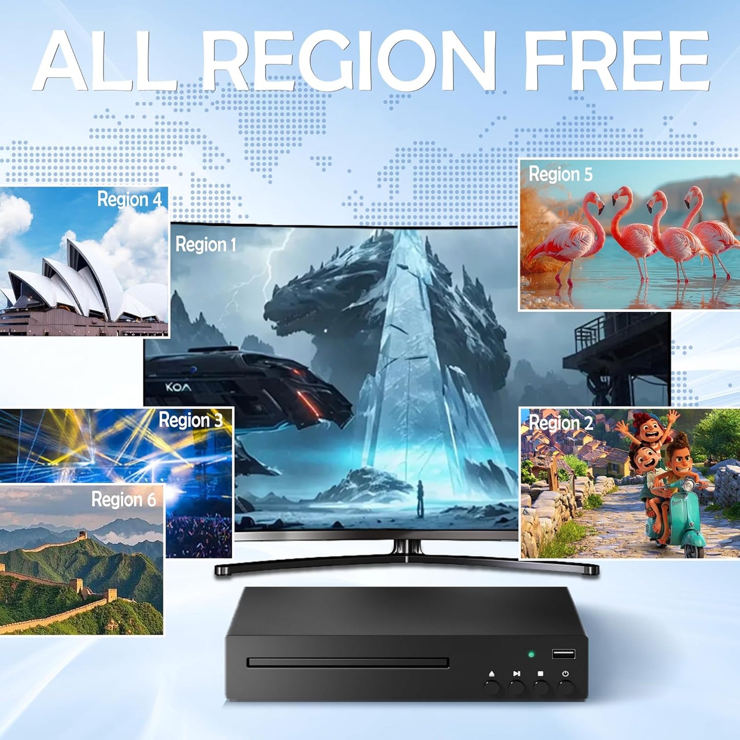 Delleson 1080P Region Free DVD Players for Smart TV All Region DVD Player with USB Input, Compact CD DVDs Players