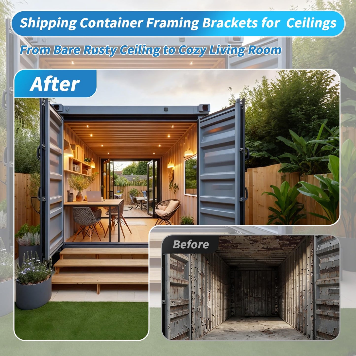 𝟐𝟎𝐏𝐂𝐒 Shipping Container Interior Brackets for 20ft Containers, Fits 2×4/2×6 Lumber, Shipping Container Bracket Self-Leveling Framing for Homes, Storage & Workshop Conversions